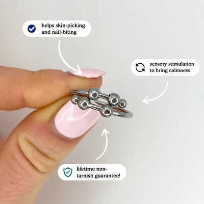 Silver 4-Bead Adjustable Anxiety Ring (316L)