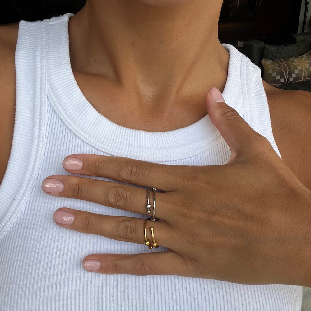 Gold 4-Bead Adjustable Anxiety Ring