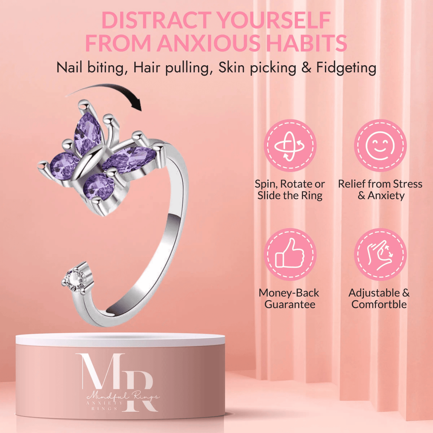 Purple Butterfly Fidget Spinner Ring