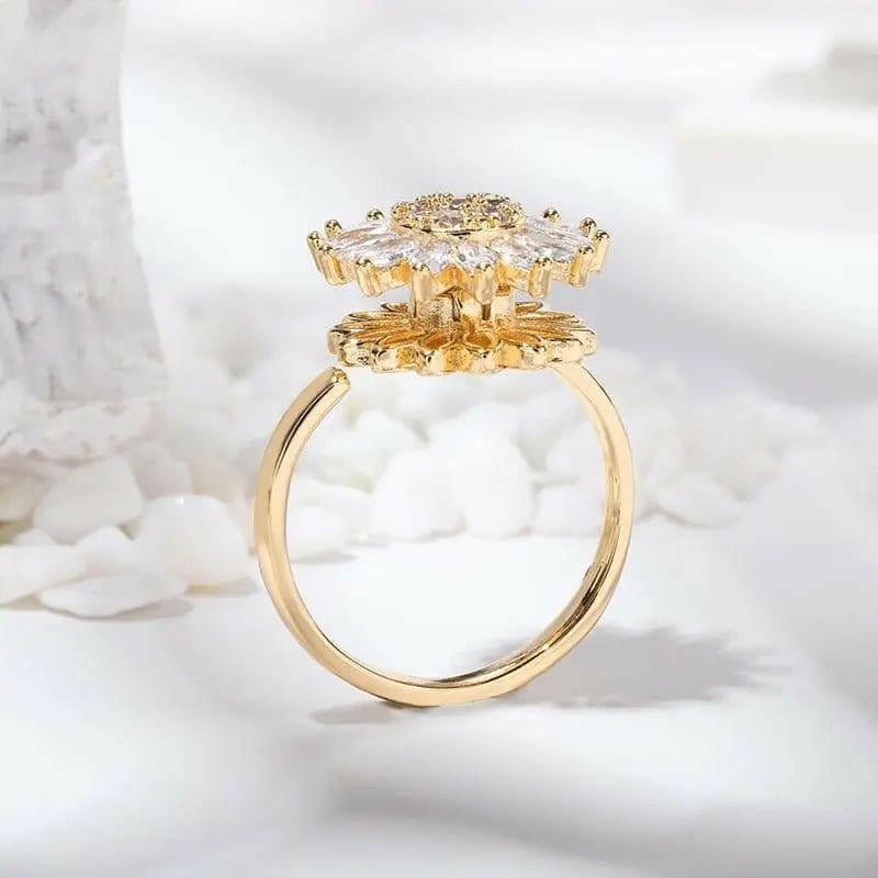 Large Sunflower Gold Plated Fidget Spinner Ring