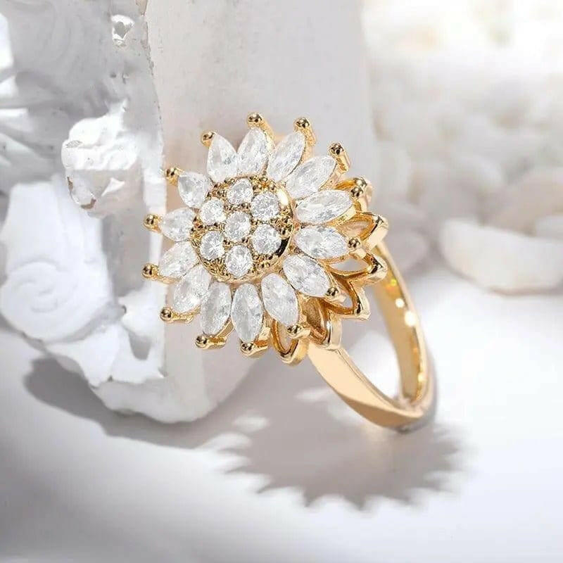 Large Sunflower Gold Plated Fidget Spinner Ring