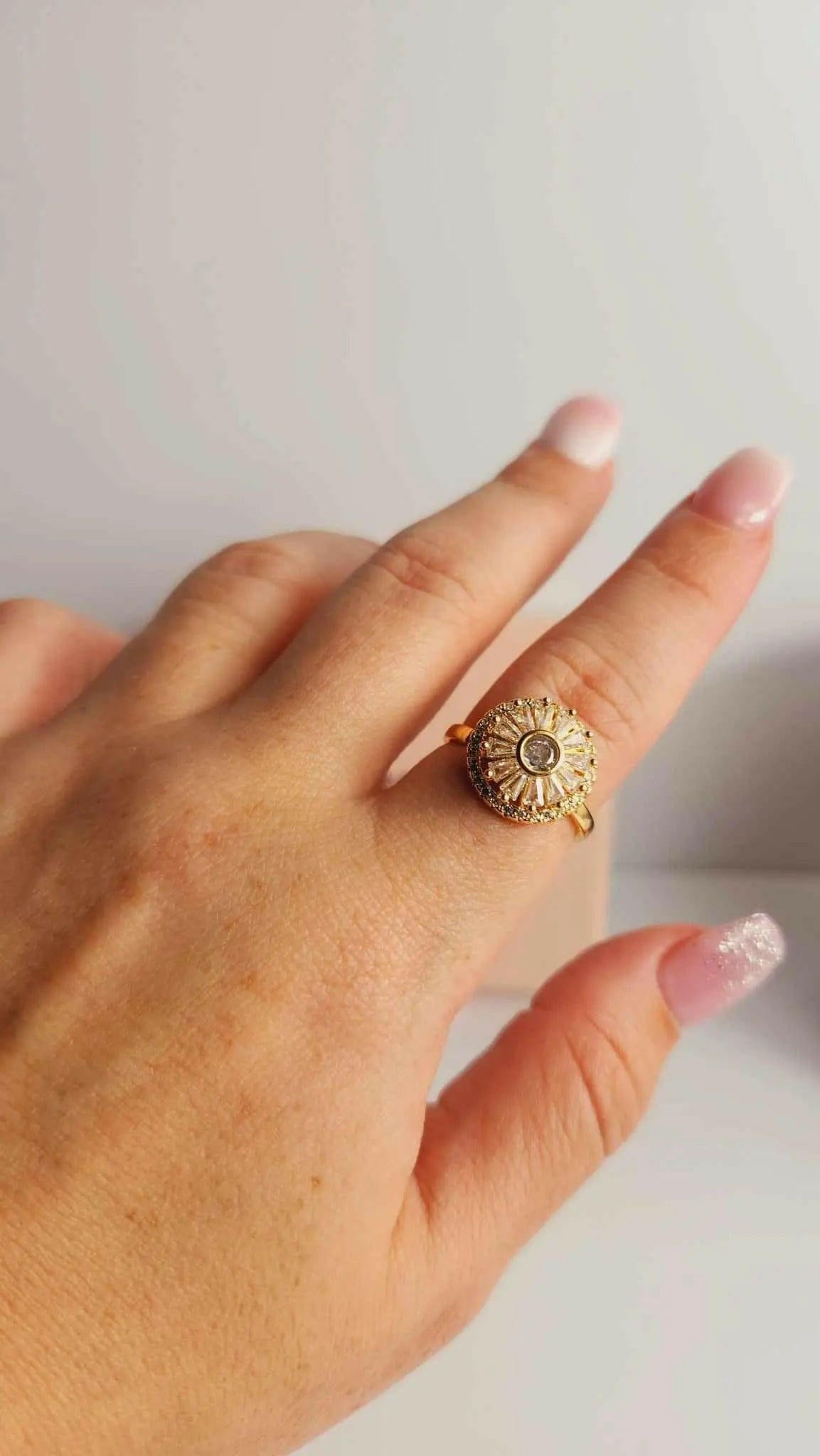 Large Sunflower Gold Plated Fidget Spinner Ring