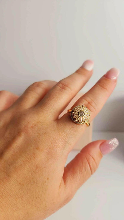 Large Sunflower Gold Plated Fidget Spinner Ring