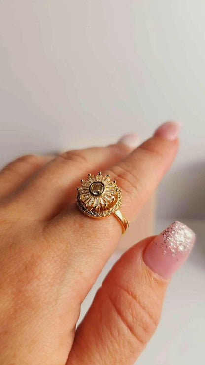 Large Sunflower Gold Plated Fidget Spinner Ring