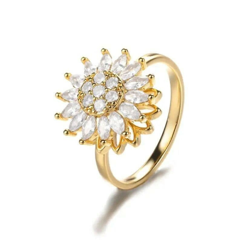 Large Sunflower Gold Plated Fidget Spinner Ring