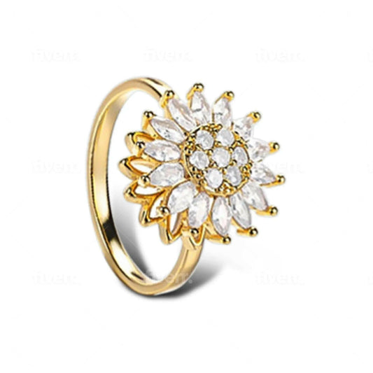 Large Sunflower Gold Plated Fidget Spinner Ring