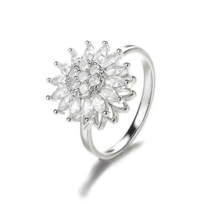 Large Sunflower Silver Fidget Spinner Ring