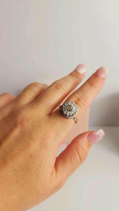 Large Sunflower Silver Fidget Spinner Ring
