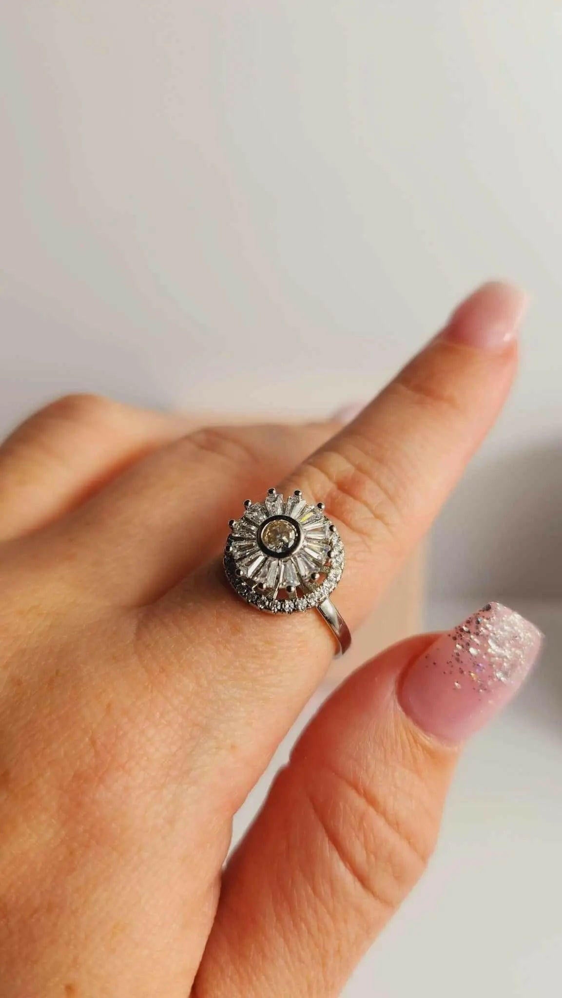 Large Sunflower Silver Fidget Spinner Ring