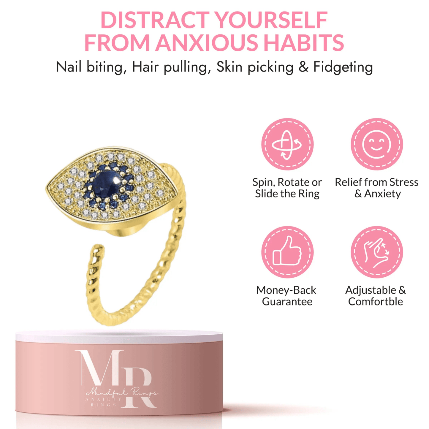 Gold Plated Evil Eye Fidget Spinner Ring
