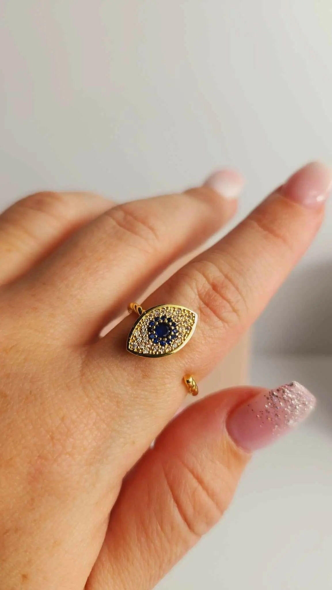 Gold Plated Evil Eye Fidget Spinner Ring